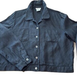 Talbots 100% Irish Linen Shirt Jacket Navy Blue Relaxed Fit 14 Button Front